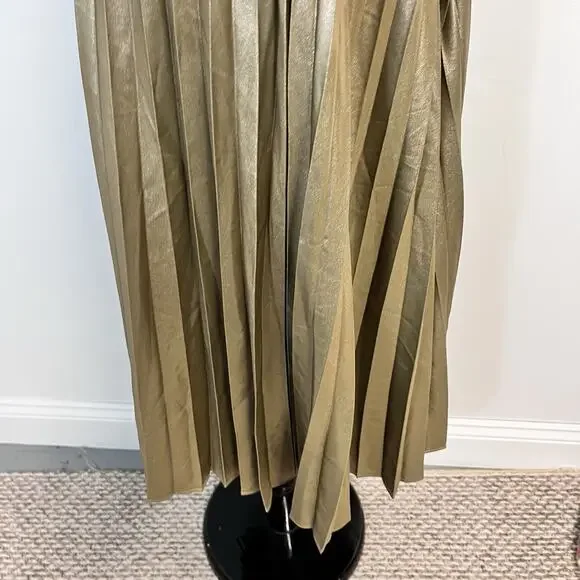 Ann Taylor Skirt size 14 Gold Shimmery Pleated Wedding Evening Cocktail Modest - Picture 8 of 10